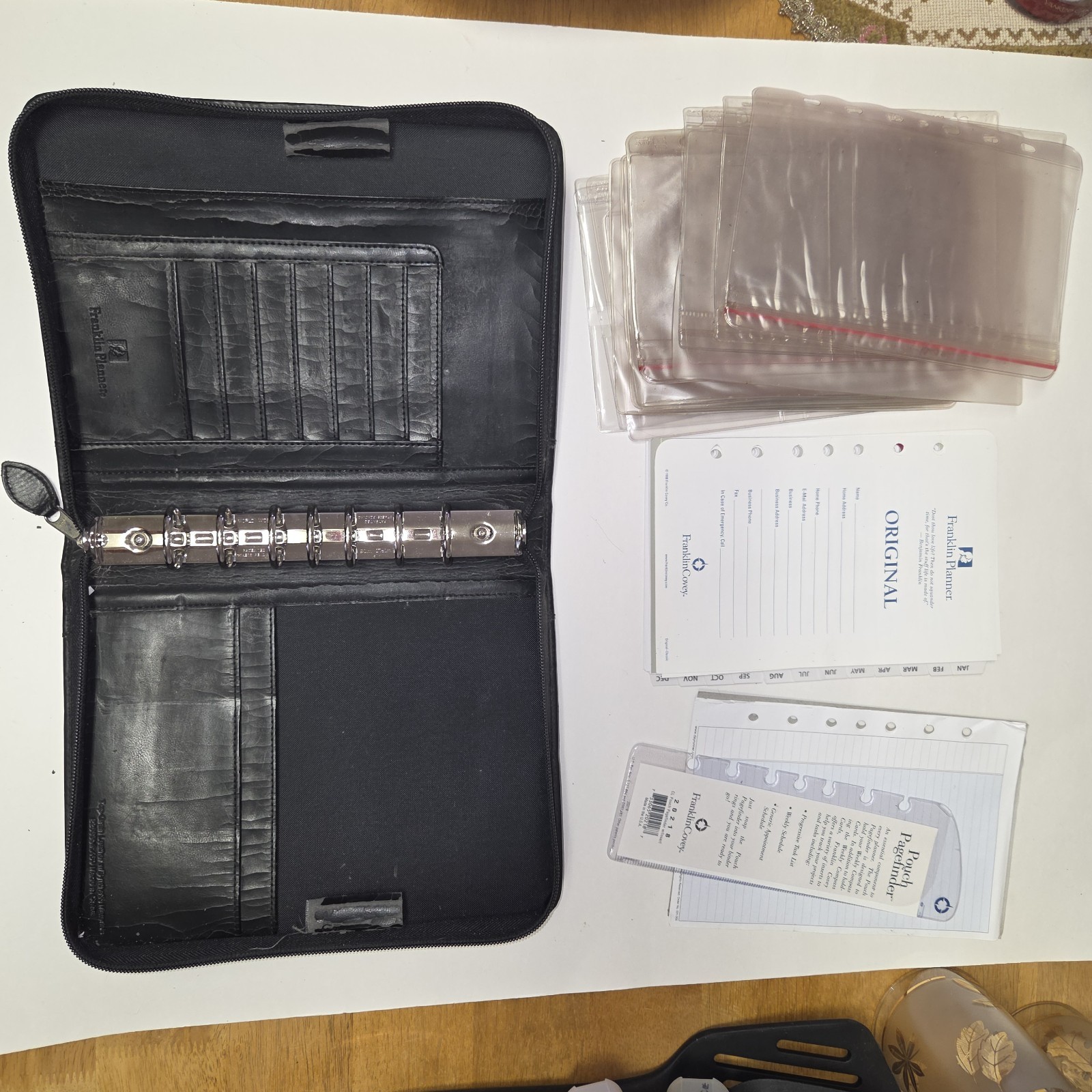 FRANKLIN COVEY Monarch 7-RING Binder Planner Black TOP GRAIN Leather Zipper USA