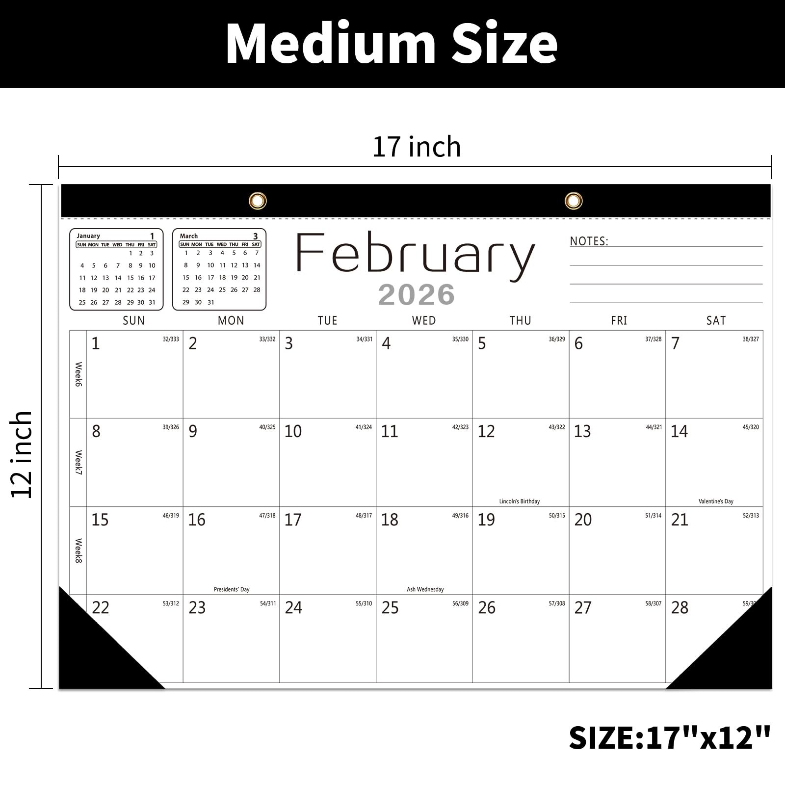 Wall Calendar -Desk 2026-2027 from Jan. White(Jan.2026 to Jun.2027)