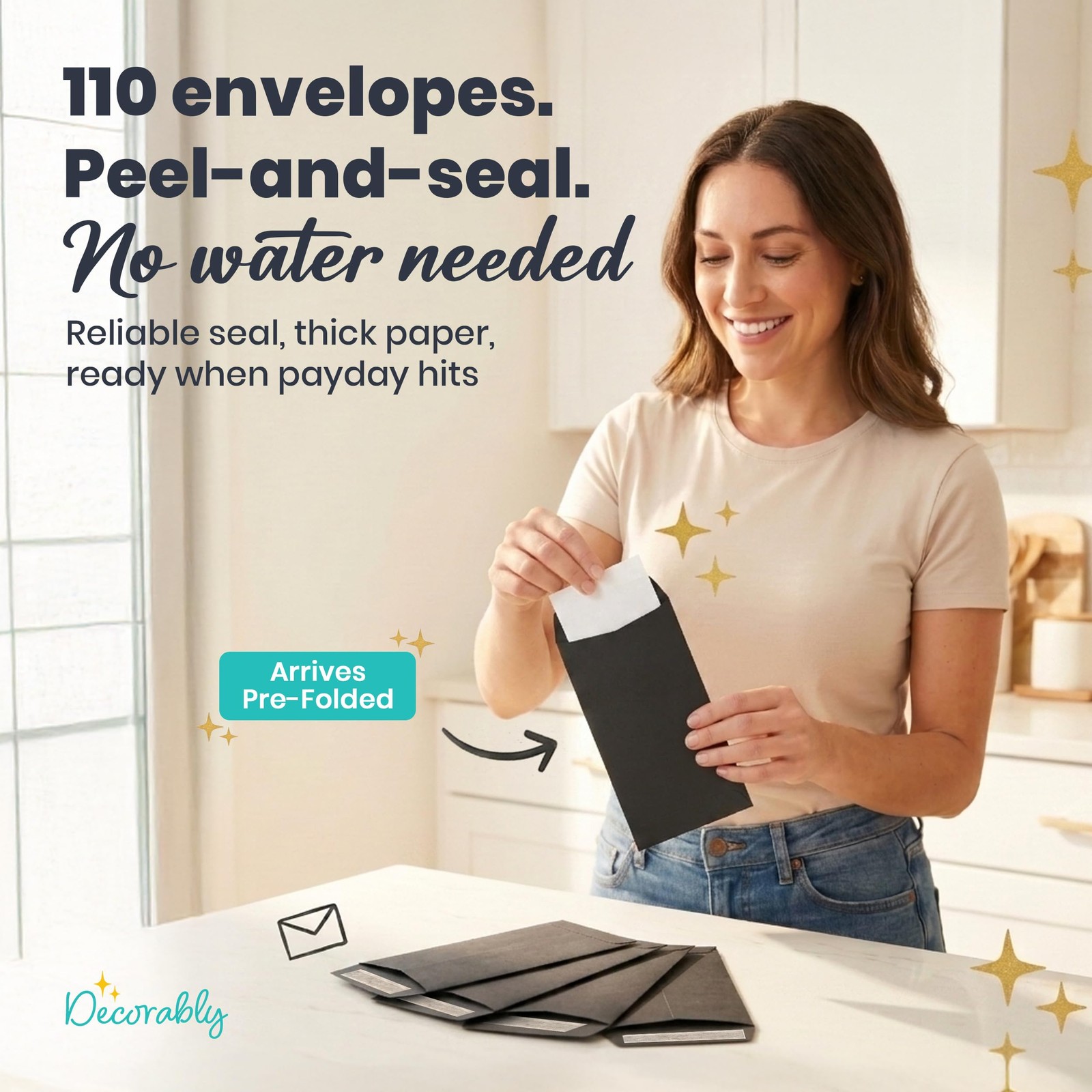 Decorably 110 Pack Black Cash Envelopes for Money, 6.5 x 3.5in with Self-Adhe…