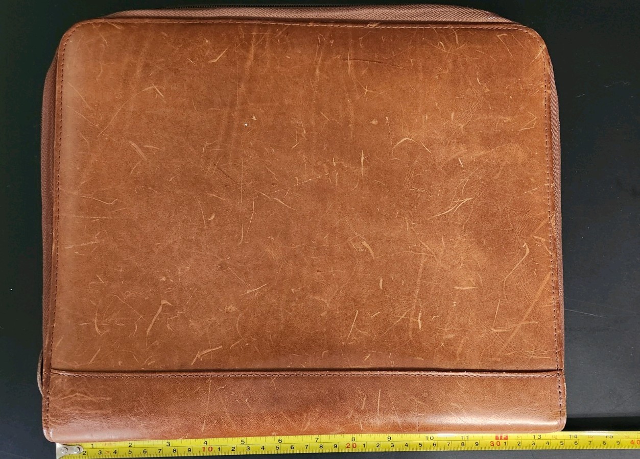 Day Timer Planner Brown Camel Tan Genuine Leather Organizer Binder Zip 3 Rings