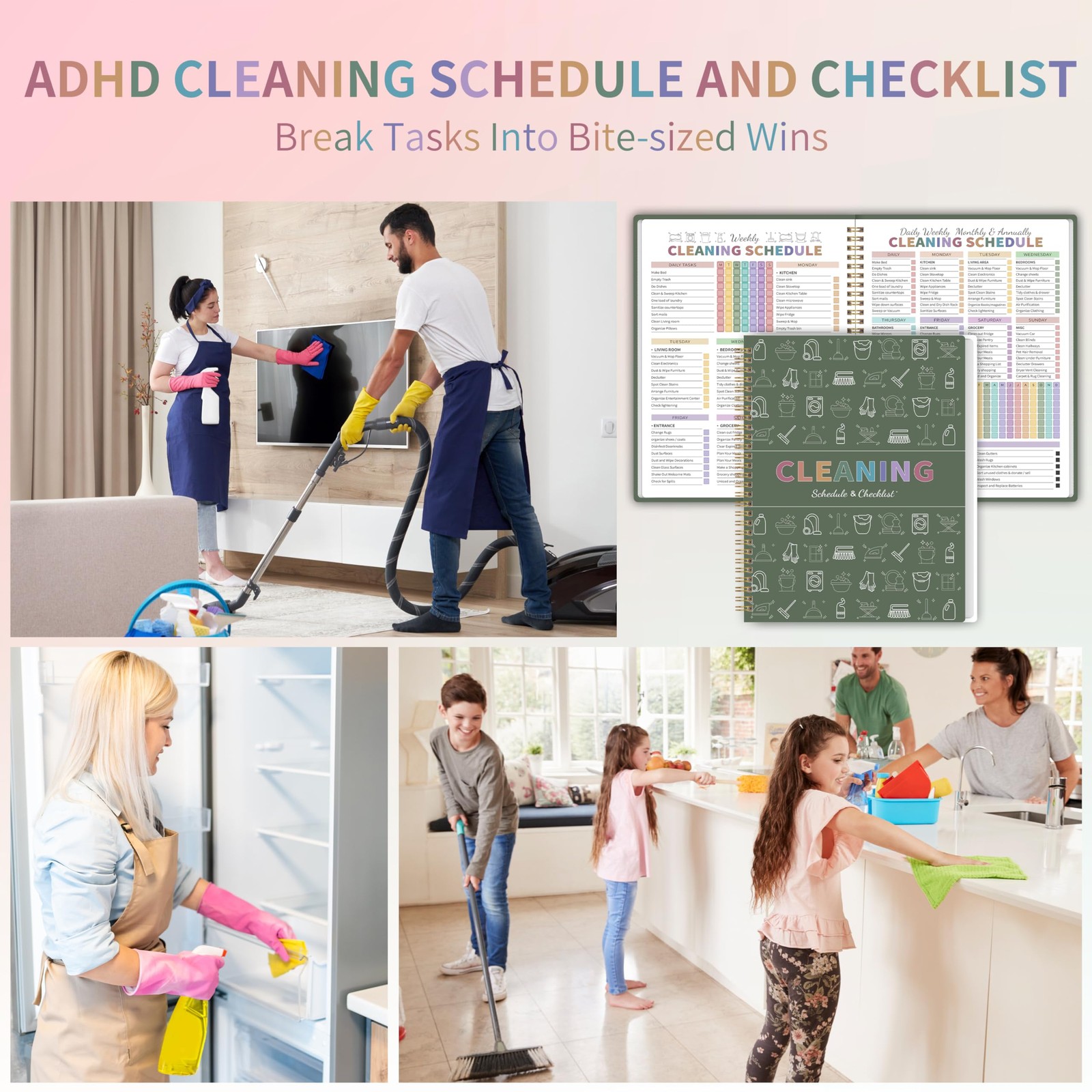 ADHD Cleaning Planner for Adults Women, 8.5 X 11 inches, Green