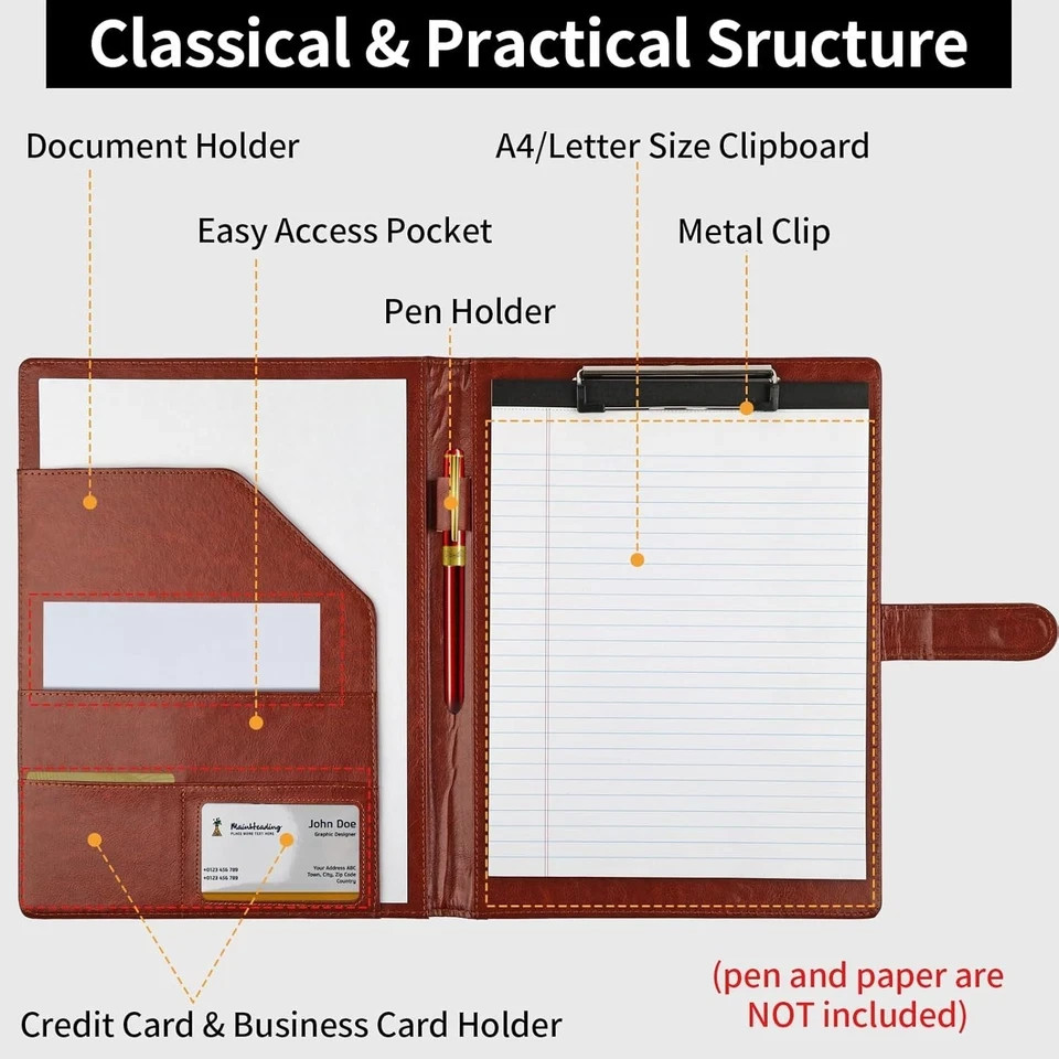 Professional Padfolio with Clipboard, Faux Leather Portfolio Folder Binder, Lega