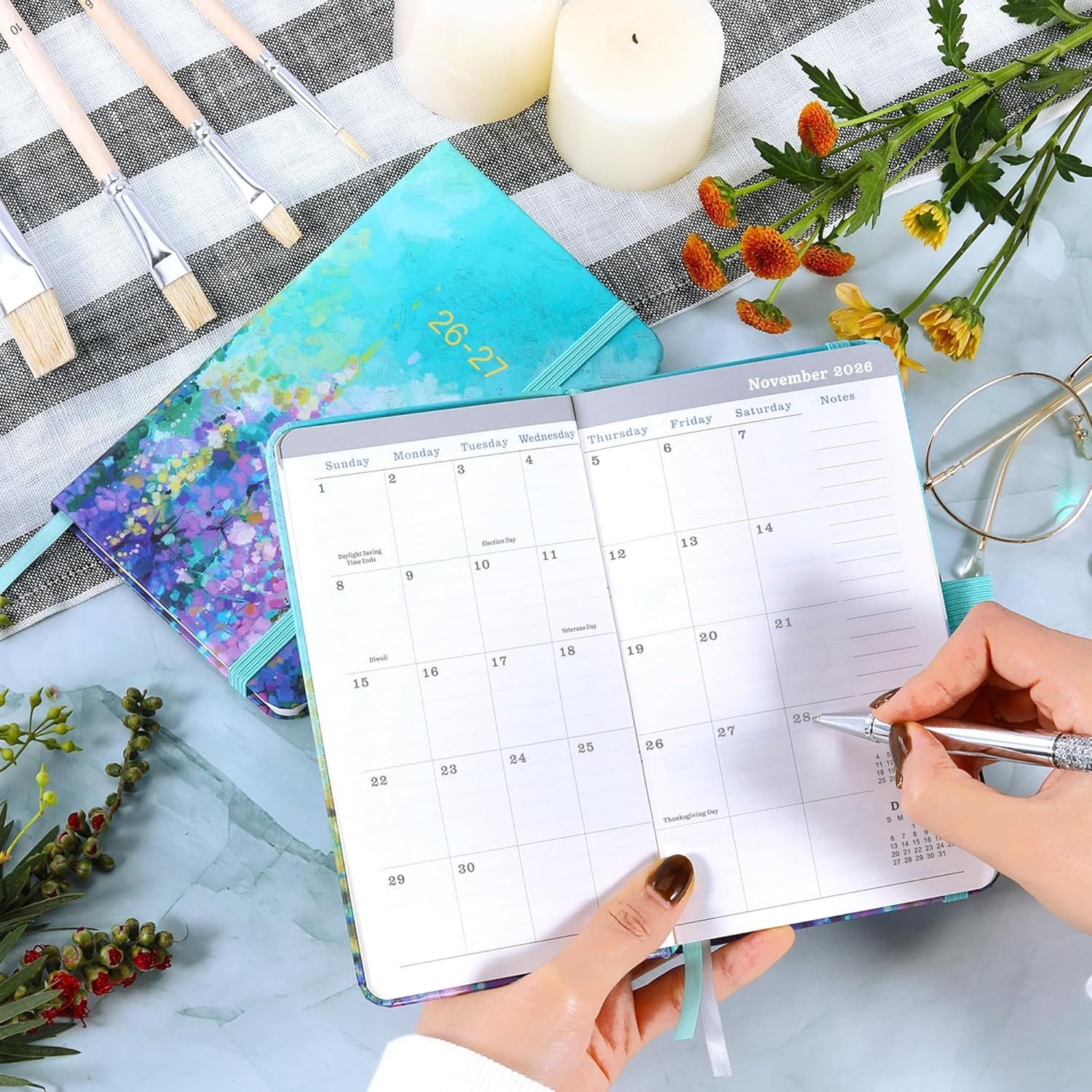 2026 Pocket Planner Oil Painting Cover Weekly Monthly Personal Organizer 2025…