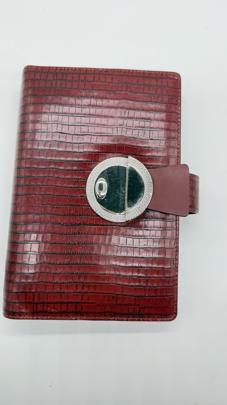 Filofax Ruby red Deco Personal size planner Organizer Italian Leather Croc. Embo