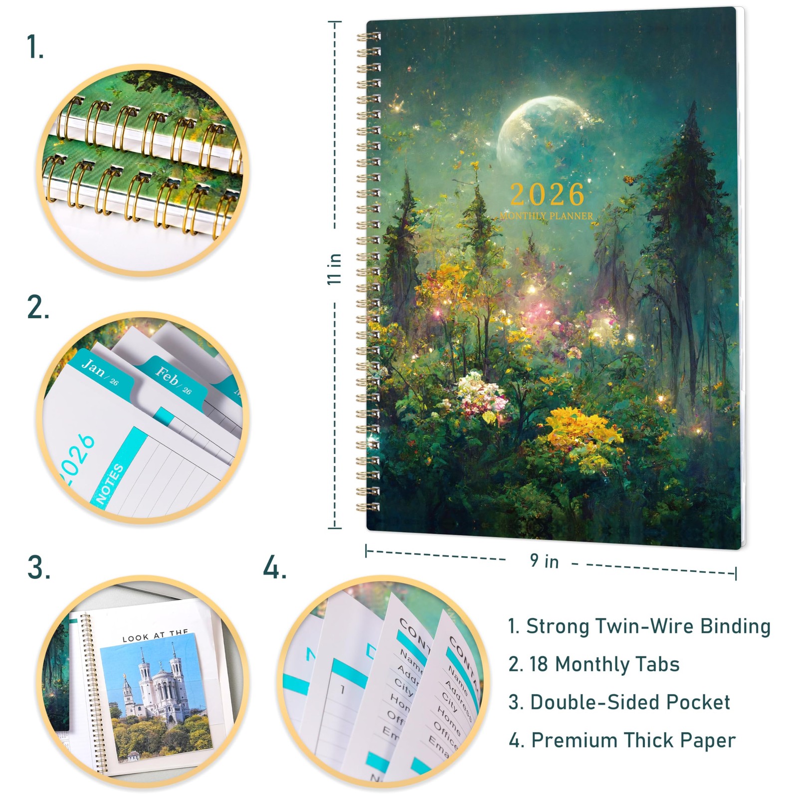 2026 Monthly Planner Twin-Wire Binding Calendar Planner, 11×9 Inch