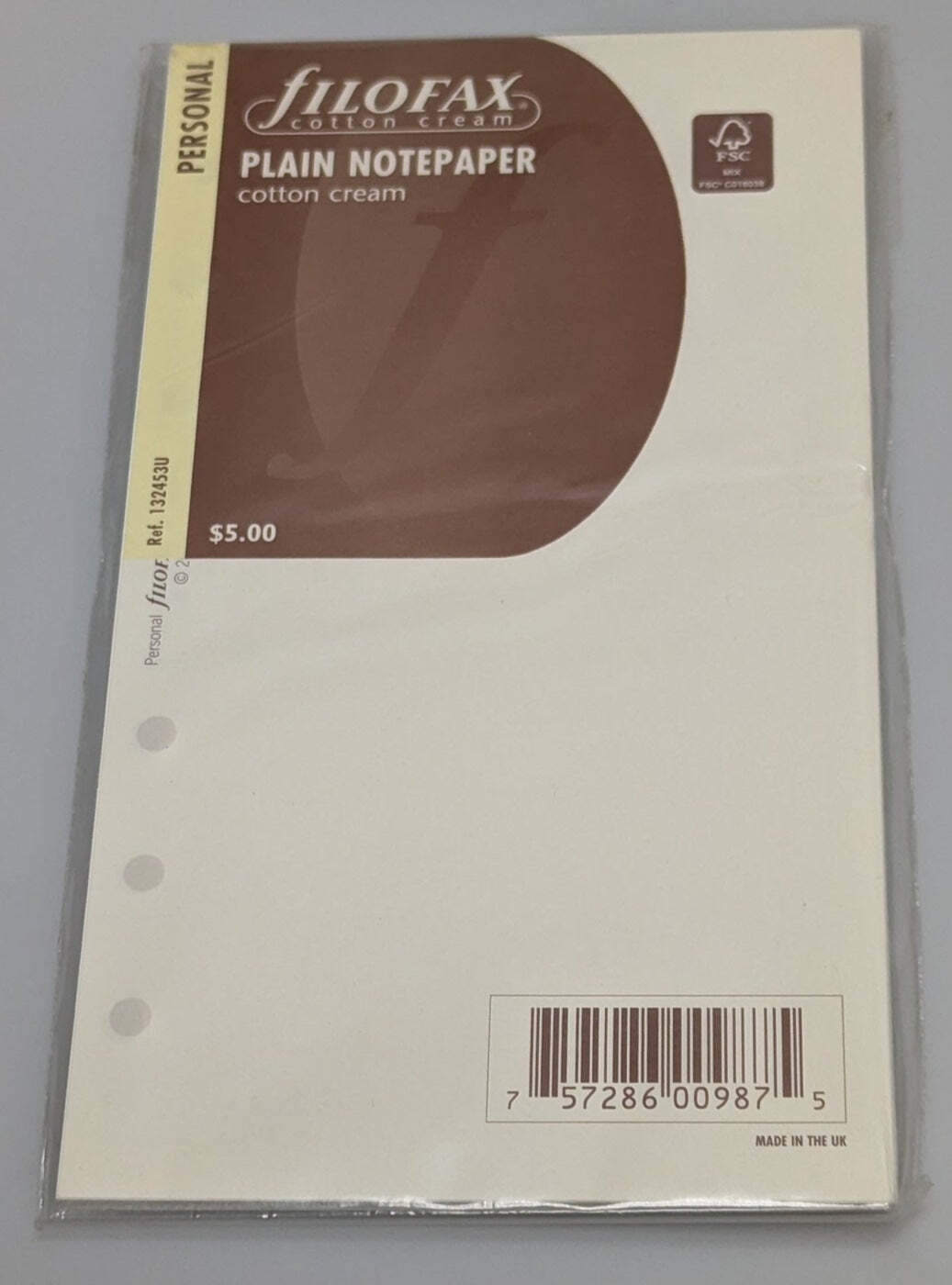 Filofax Personal Cotton Cream Plain Notepaper refill #132453