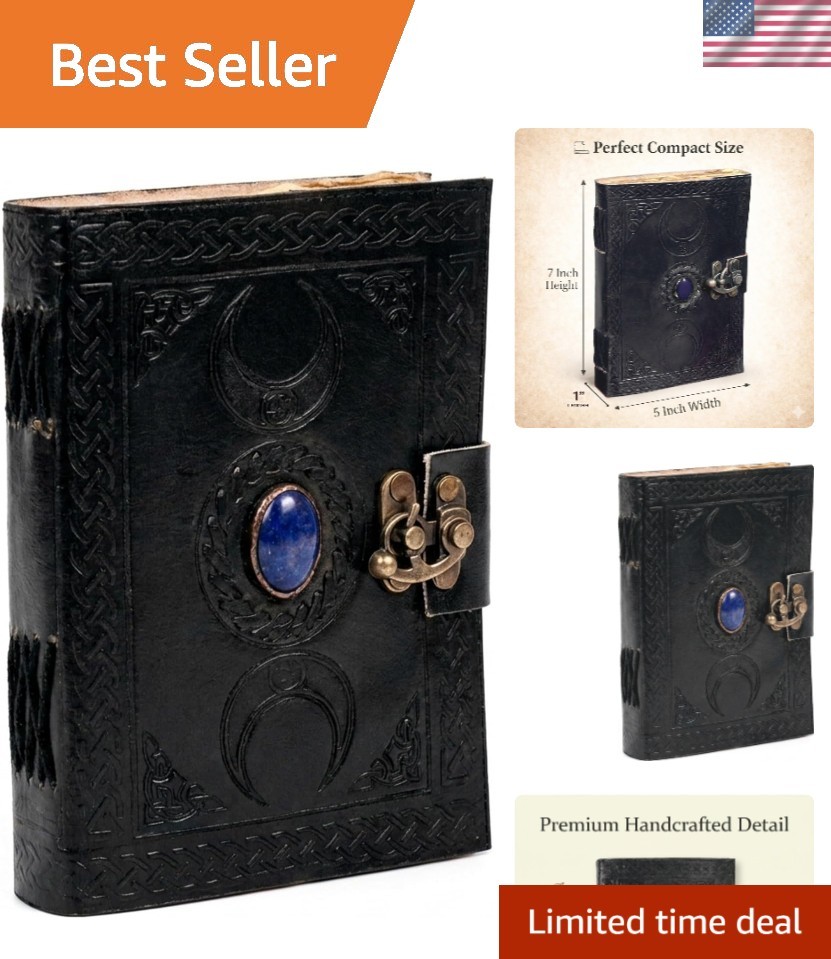 3 Moon Blue Lapis Embossed Vintage Leather Journal | 240 Pages of Antique Han…