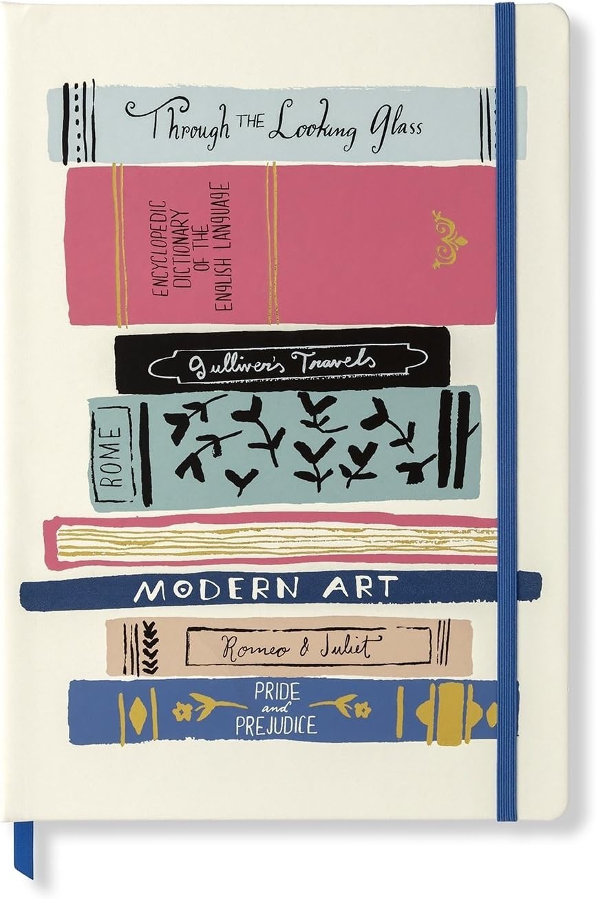Kate Spade New York Book Spines Journal Notebook Gold Edges Blue Elastic L7