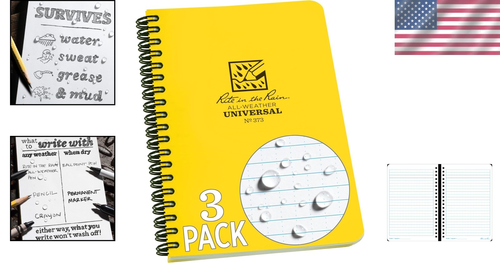 Polydura Cover Weatherproof Notebook, 3 Pack
