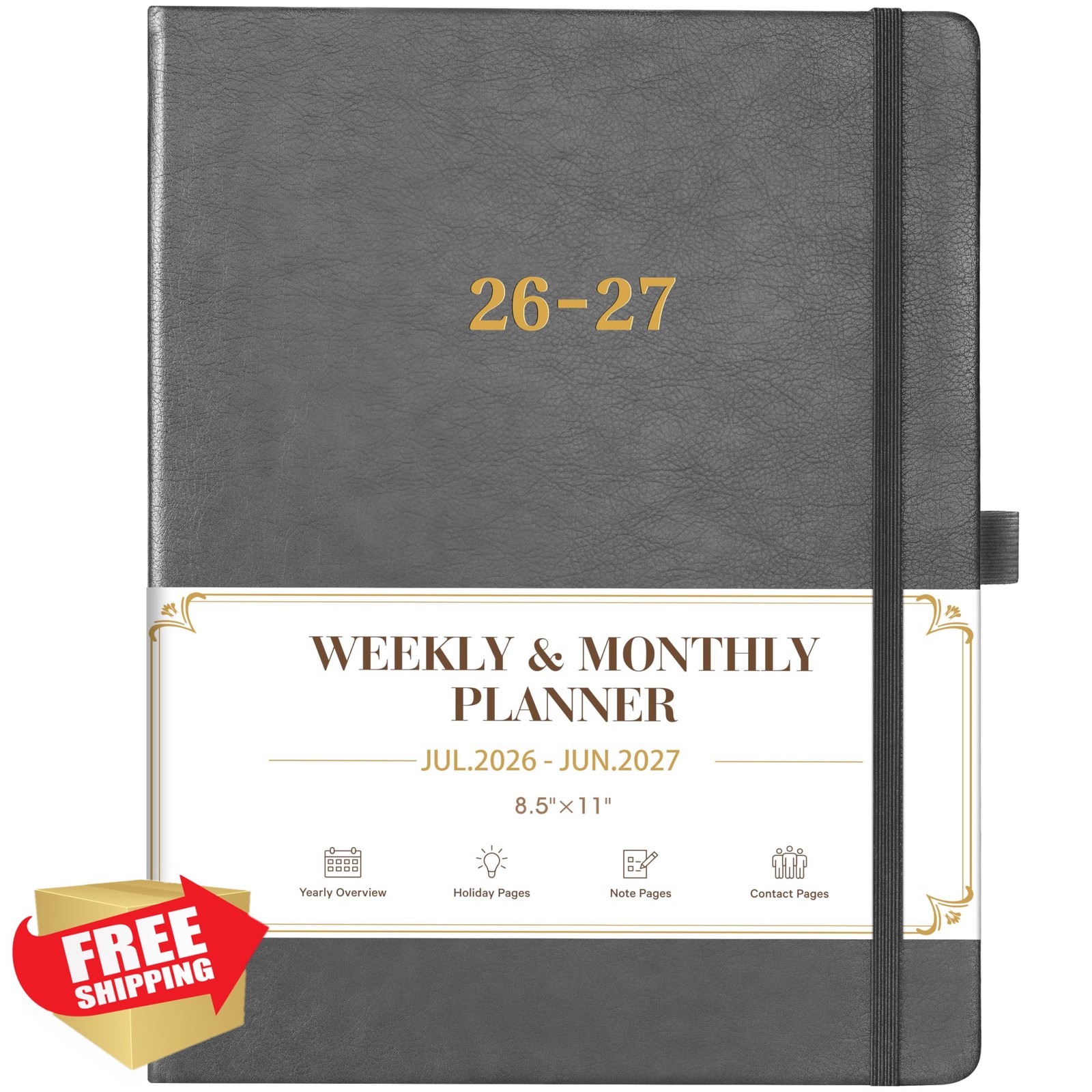 Vondafe 2026-27 Planner Grey Hardcover