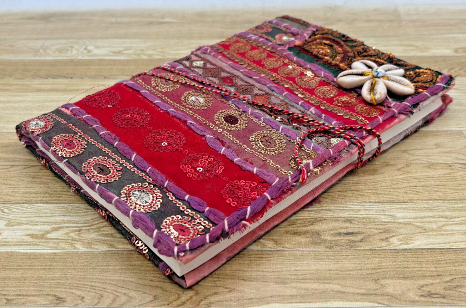 Hand Crafted Fabric Writing Drawing Notebook Diary Sequined and Shell Embellish
