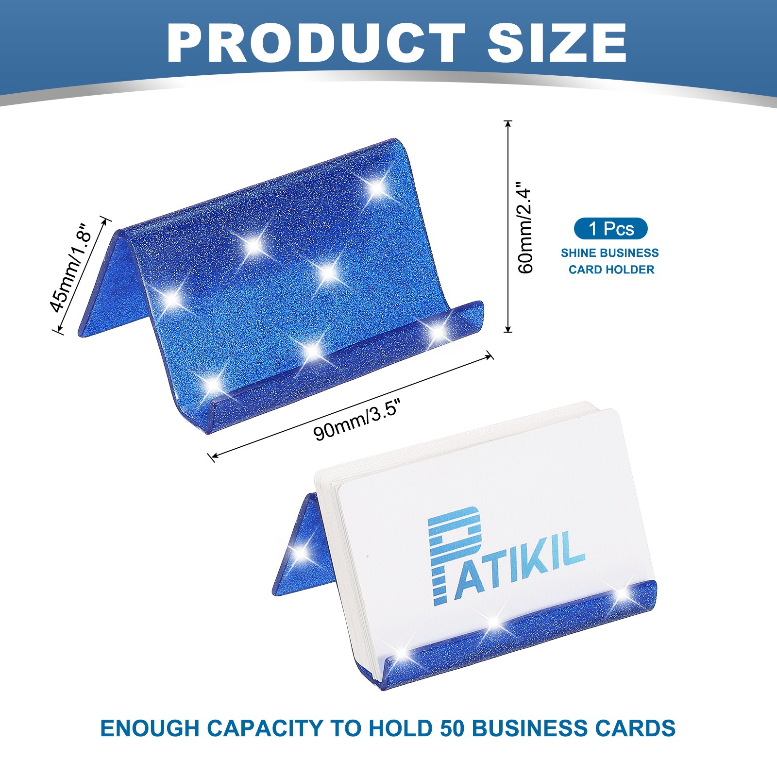 Business Card Holder for Desk, Acrylic Card Holders Shine, Blue
