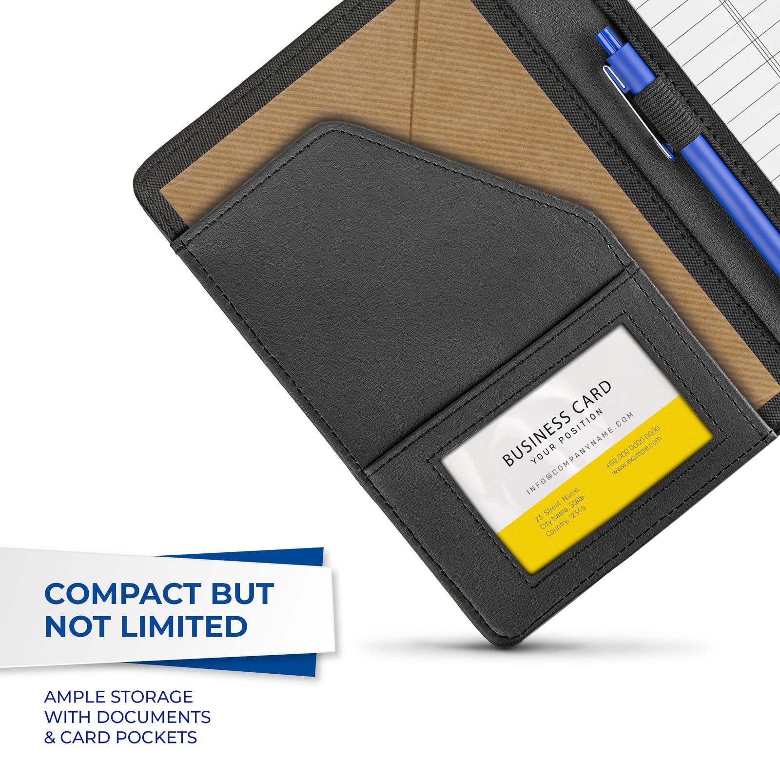 Mini Faux-Leather Padfolio, 5 x 8 Writing Pad, Compact Business Portfolio wit…