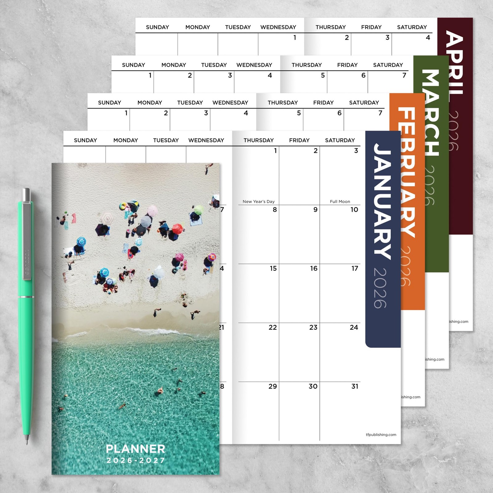 2026-2027 Beaches Small Monthly Pocket Planner – 2-Year Pocket Calendar