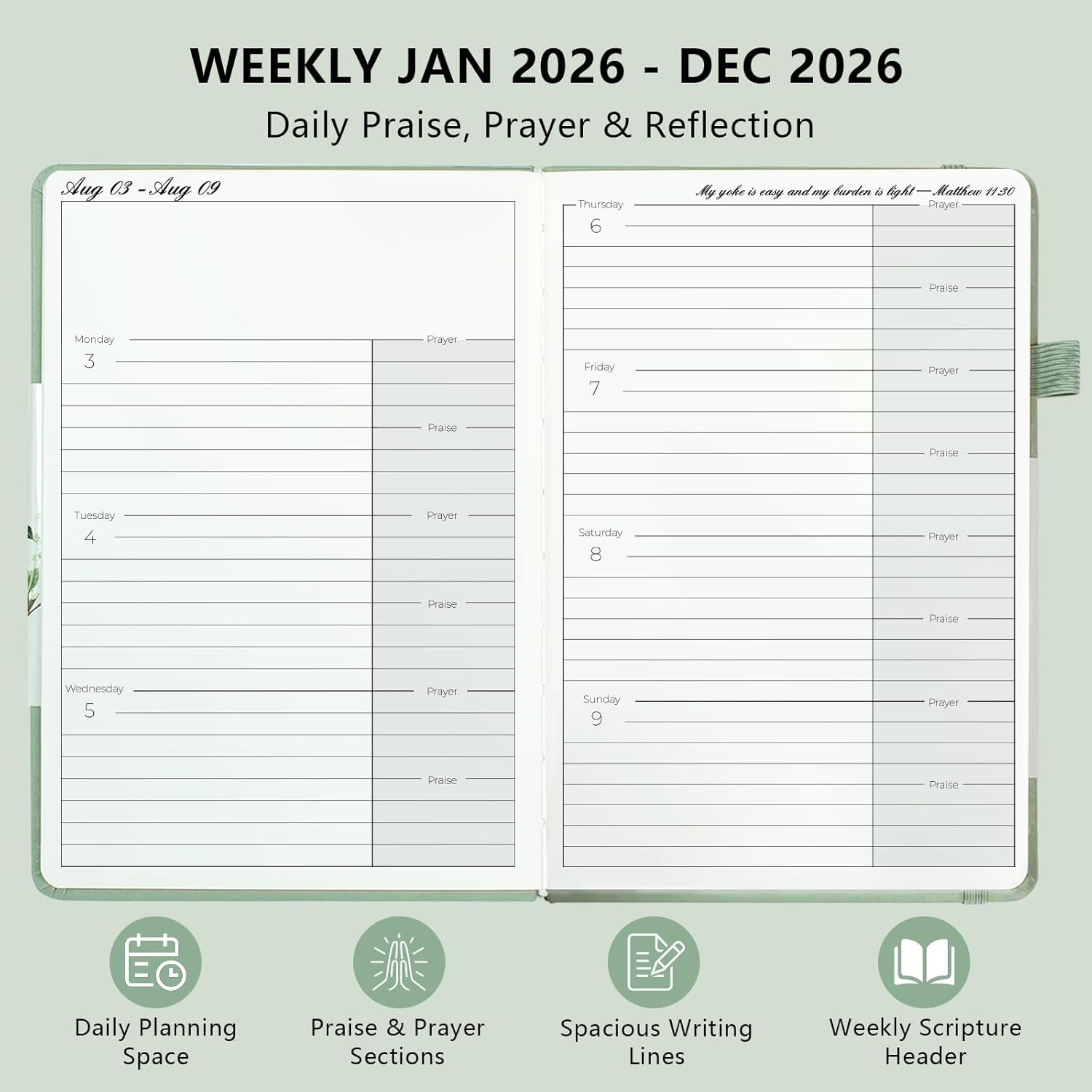 2026 Christian Planner for Women & Man – 5.7″X8.3″ 12-Month Hardcover Bible J…