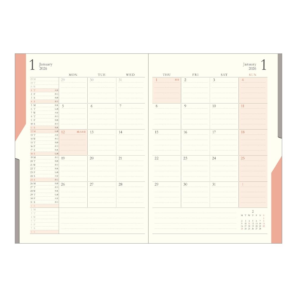 DESIGNPHIL MIDORI Double Schedule Planner, 2026, B6, Pink
