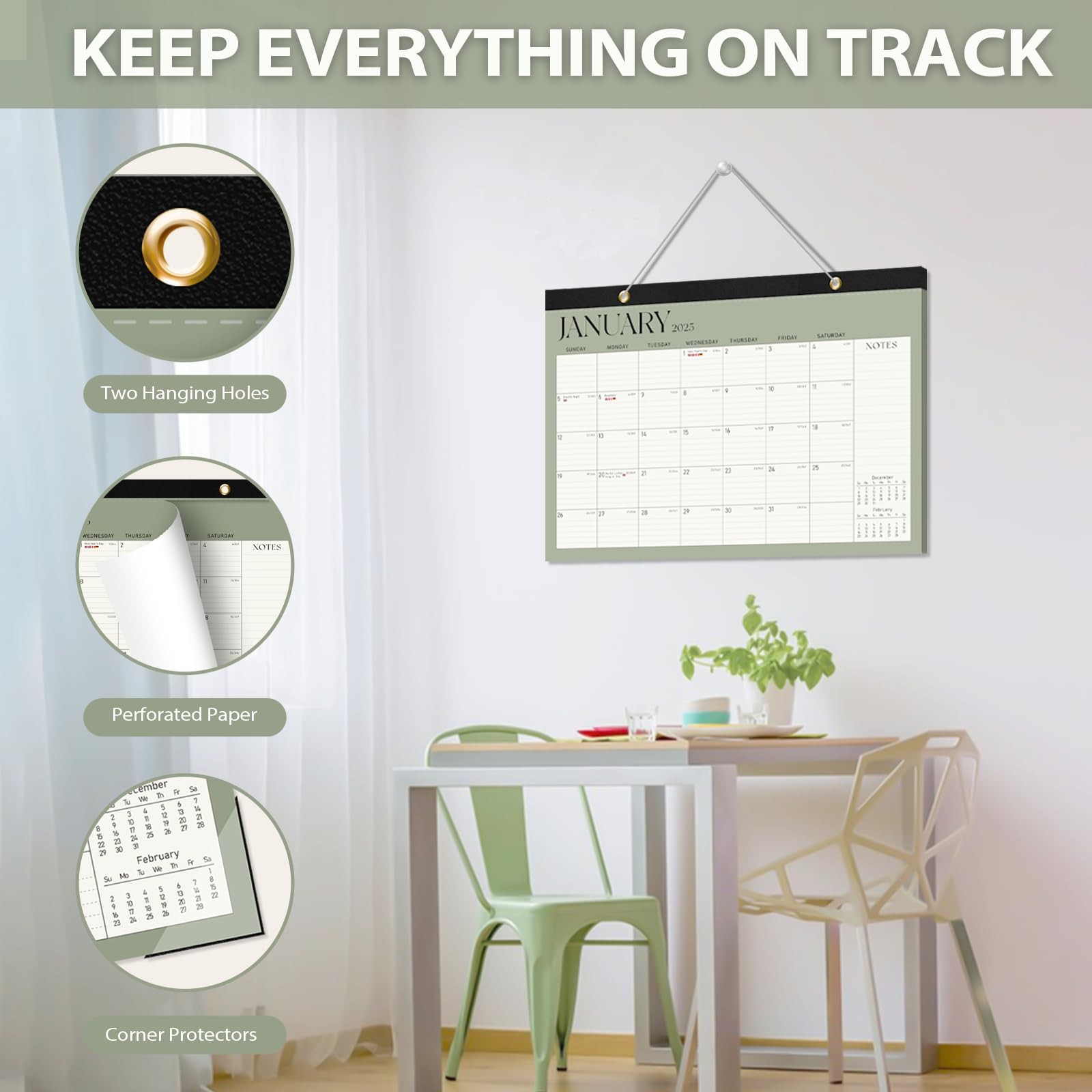 2026 Desk Calendar, Large Desktop/Wall 17″x12″(Jan 2026-Jun 2027）, Green