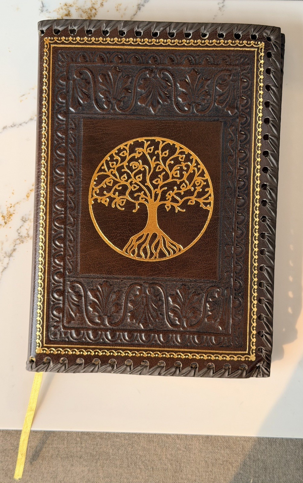 Tree of Life Brown Gold Stitched Journal – leather – Made in Italy New