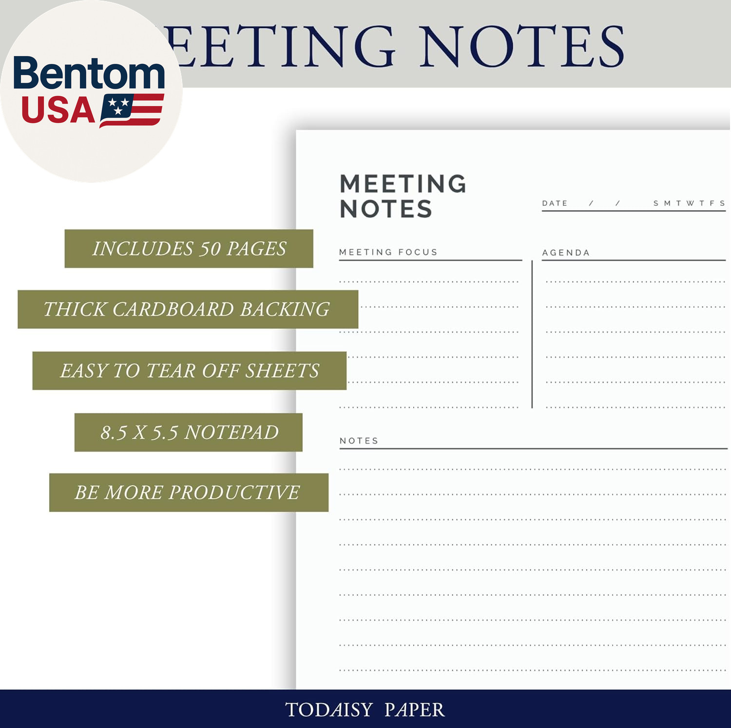 Meeting Planner Notepad 5.5 X 8.5″ Meeting Agenda Sheets, Meeting Schedule Notep