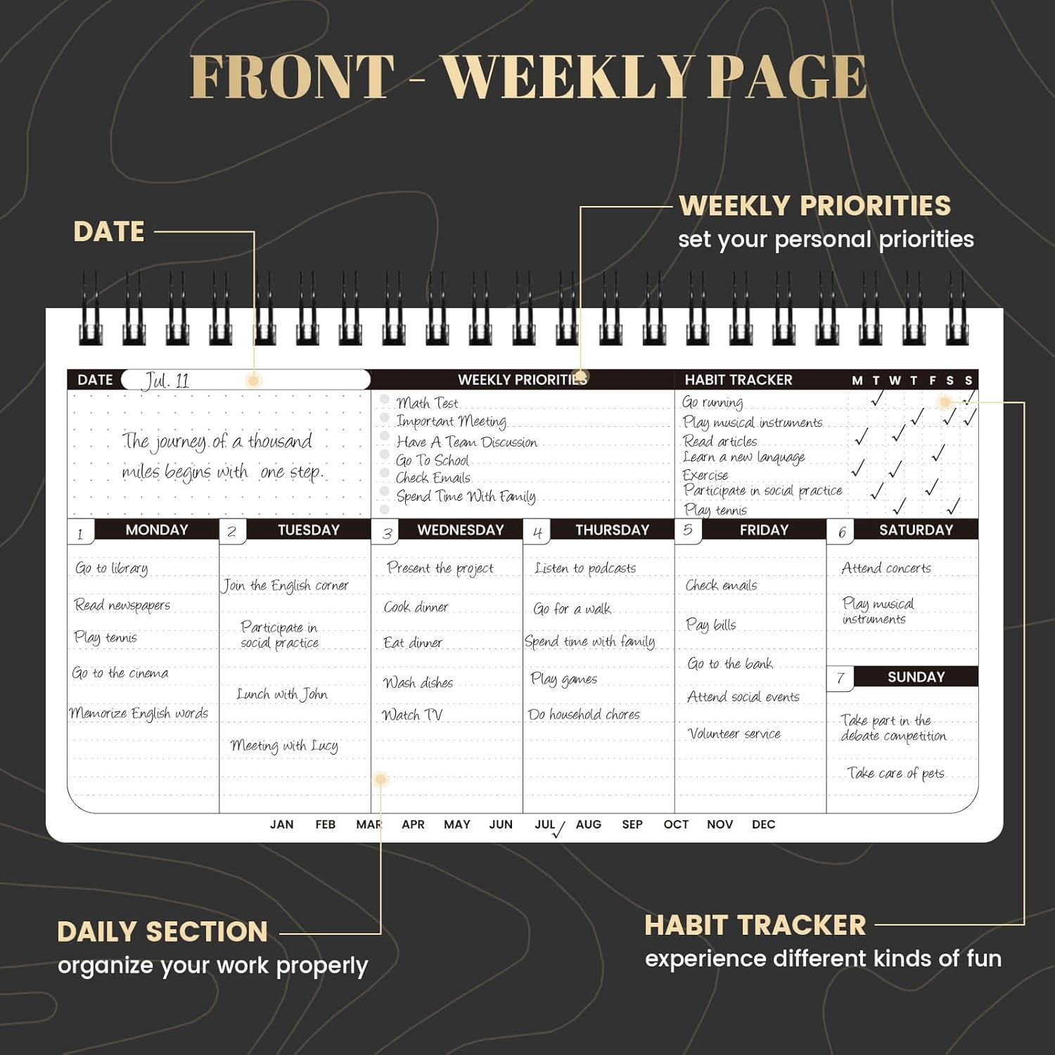 Weekly Planner 2026 – Spiral Bound, 11.2” X 6.3”, Undated Daily Productive Wee