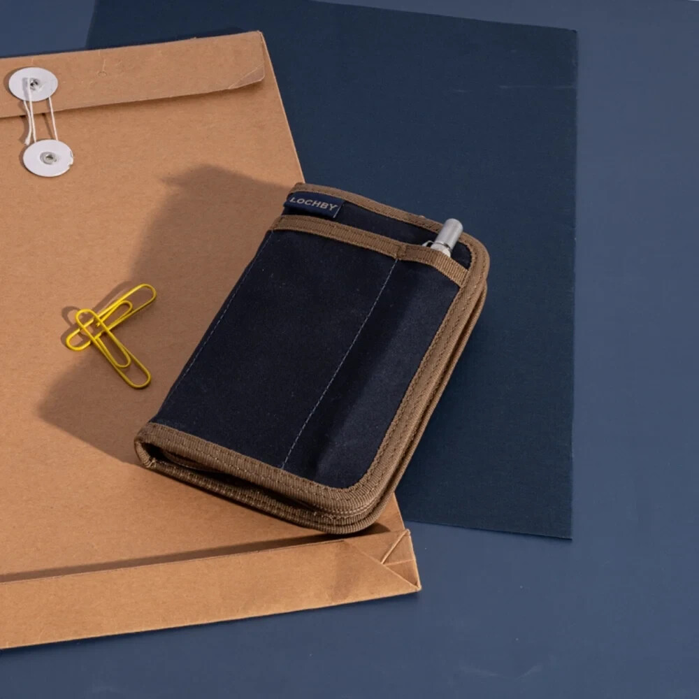 LOCHBY Pocket Journal Navy/Cream Notebook Cover | Water Resistant Waxed Canvas