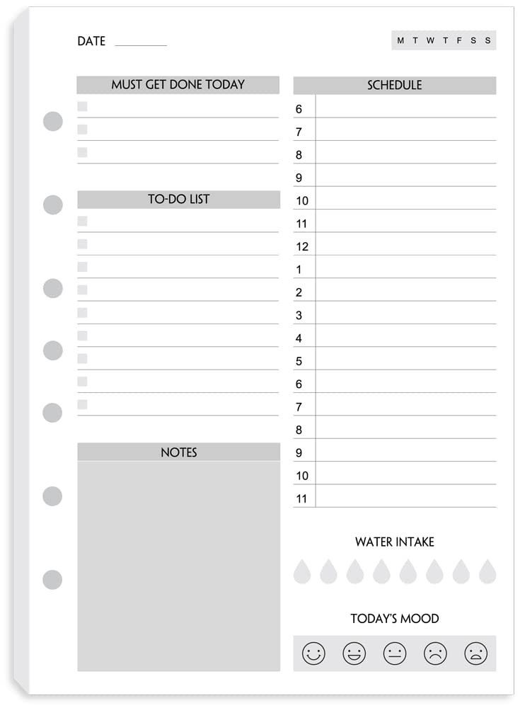 100 Sheets 5.5×8.5 Inch Daily To Do List Paper Undated 7Hole Mini Binder