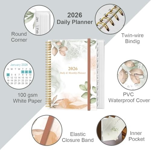 2026 Daily & Monthly Planner – One Page Per Day, 12 Monthly Tabs, 8.5″x11