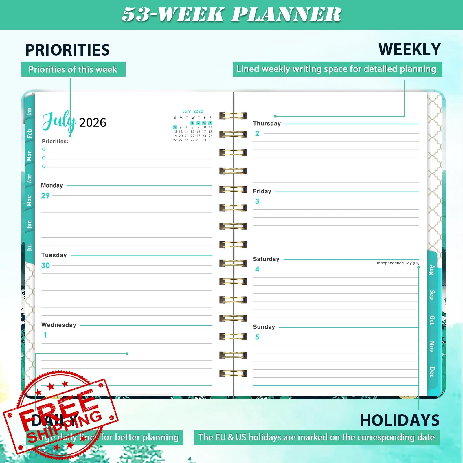 Vindora 2026 Planner 6.4″ x 8.5″ Gold