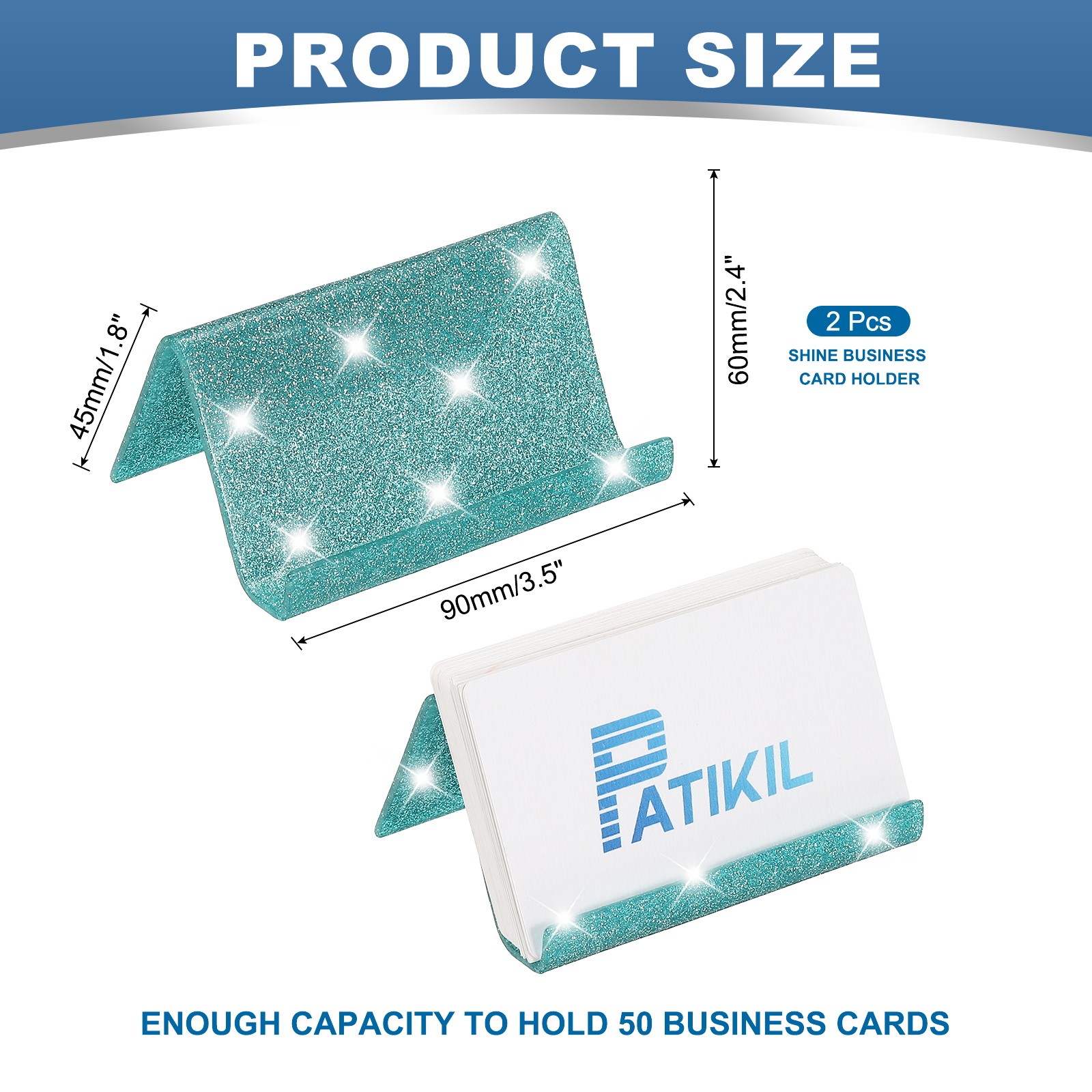Business Card Holder for Desk, 2Pcs Acrylic Card Holders Shine, Lake Blue