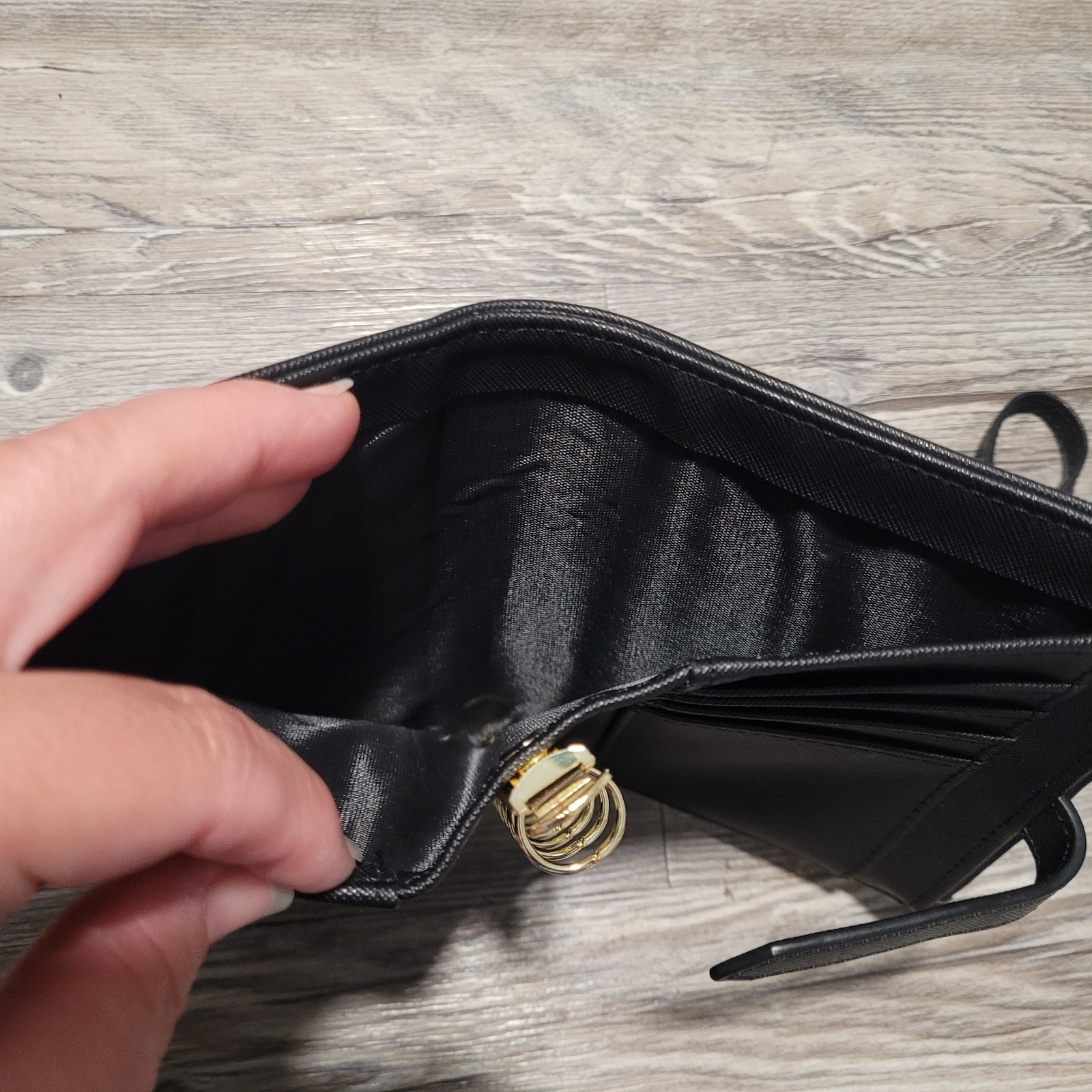 Black BiFold A7 Binder Wallet 15mm Gold Rings with Large Back Pocket