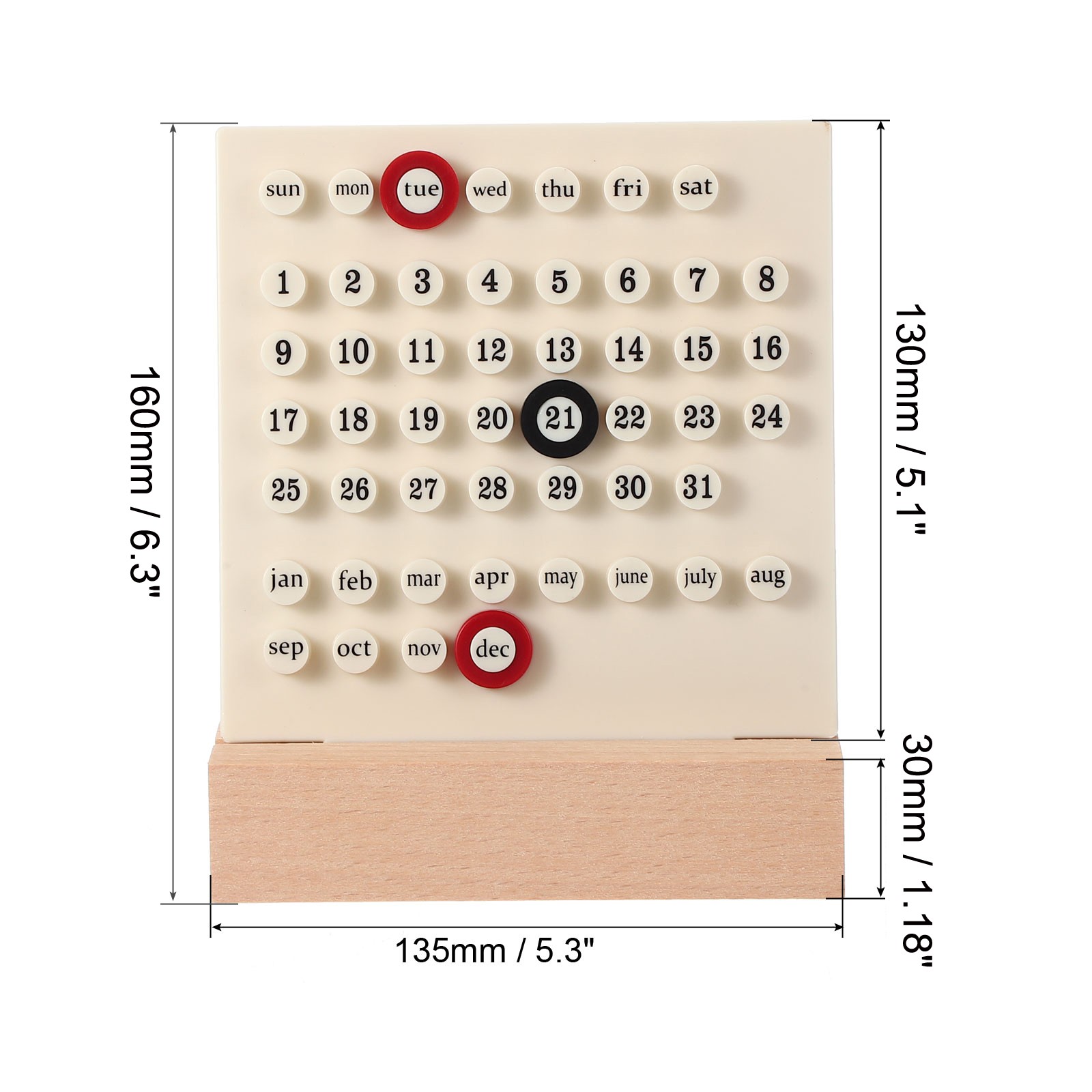 Wood Perpetual Calendar, Desktop Acrylic Calendar Stand Wooden, Beige