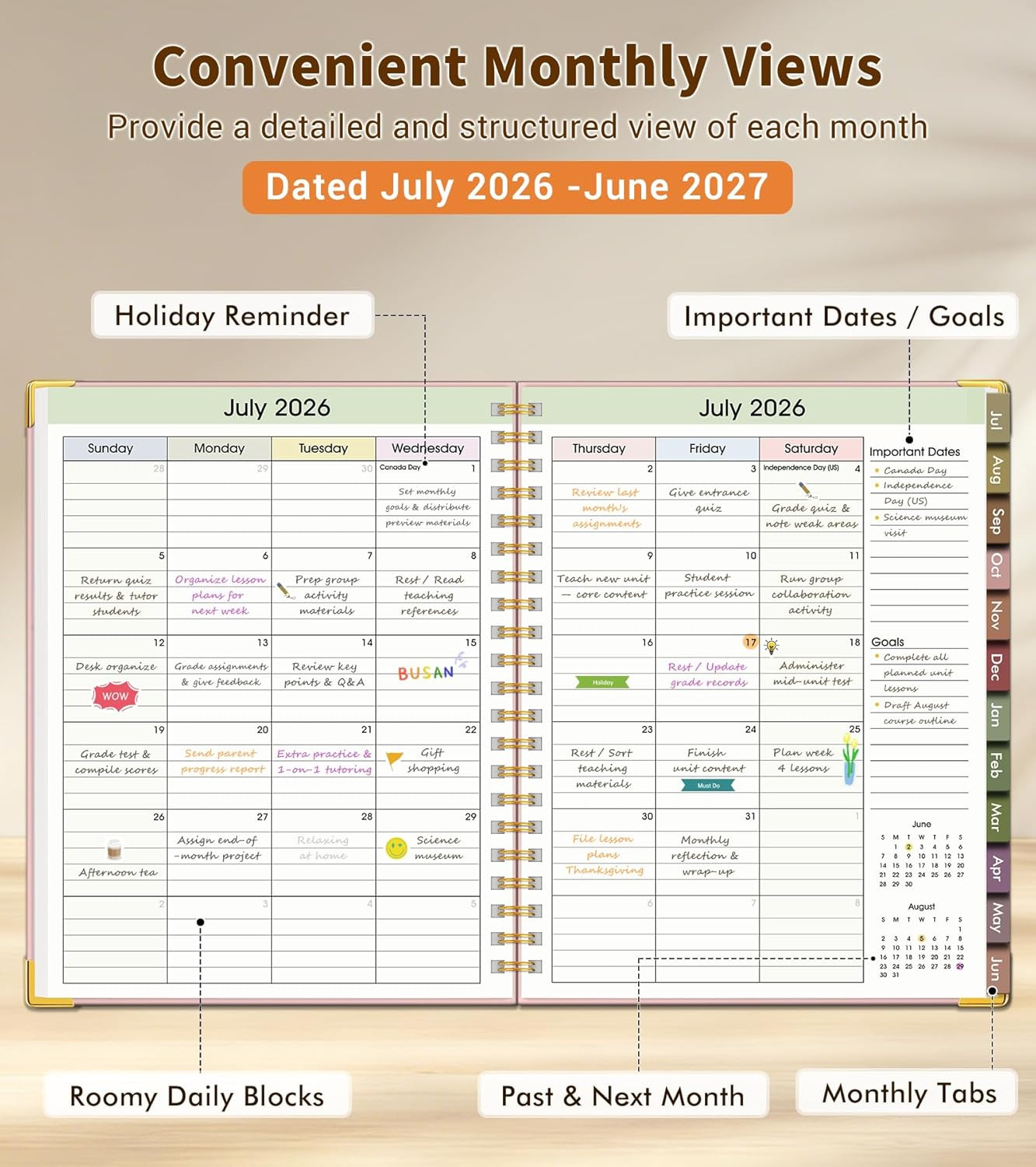 Teacher Planner 2026-2027, July 2026 – June 2027, Academic Weekly & Monthly Cale