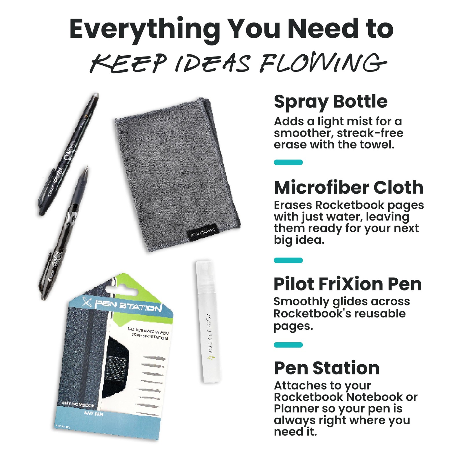 Rocketbook Accessory Kit – Complete Set with 2 FriXion Gel Pens, Spray Bottle…