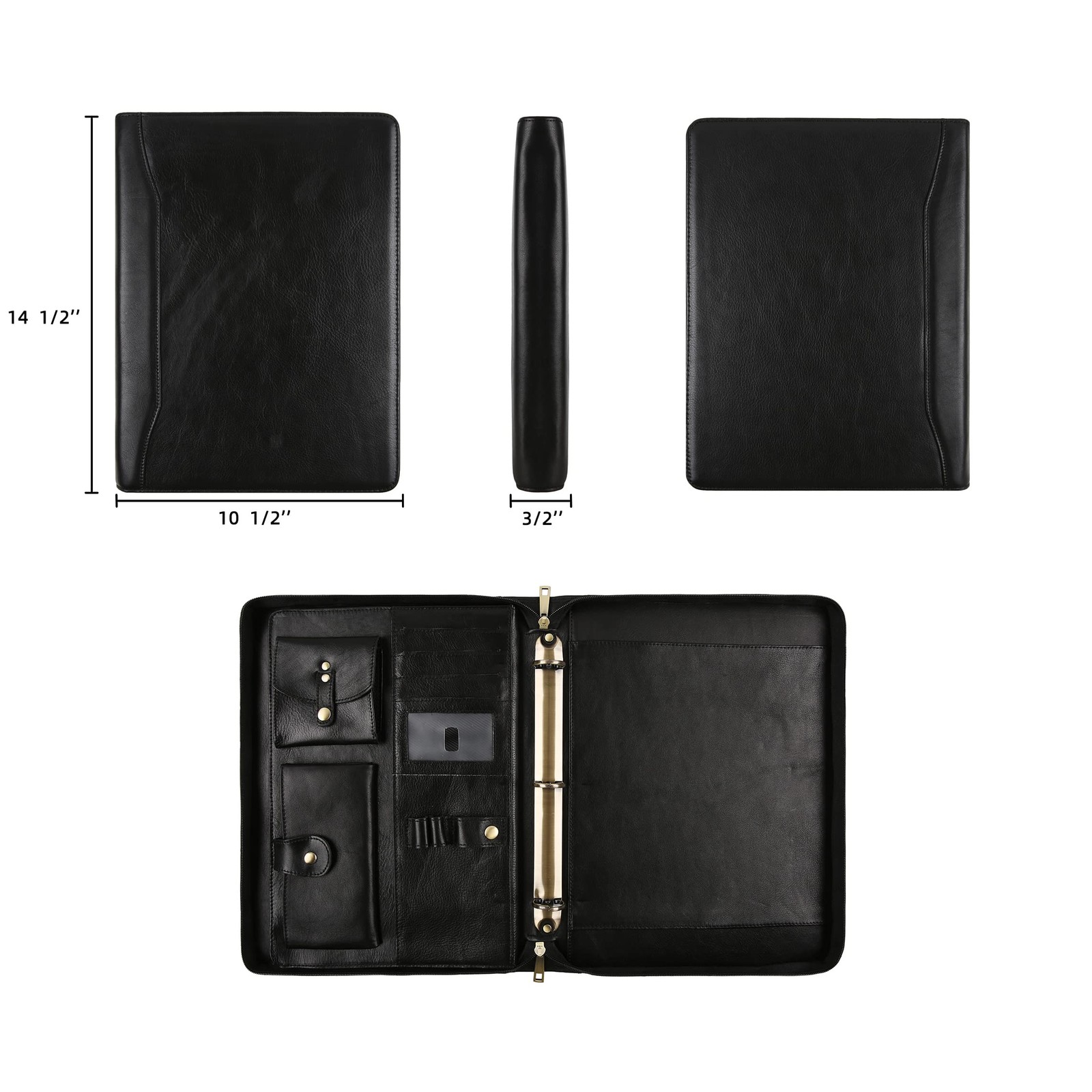 Leather Padfolio with 3 Ring Binder, Zippered Portfolio Organizer, Personaliz…