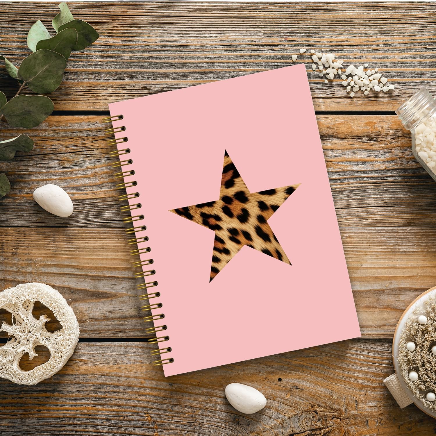 NaZaUK Pink Preppy Leopard Notebook, Funky Y2K 8.0×5.0x0.5in, pink
