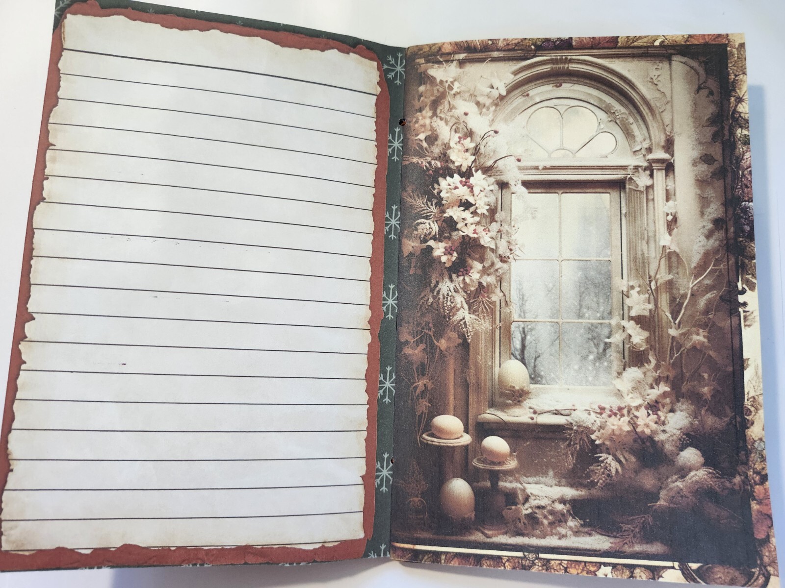 Junk Journal Blank BOOKLET “VICTORIAN WINTER” HANDMADE Christmas, LG 8.5″x5.5
