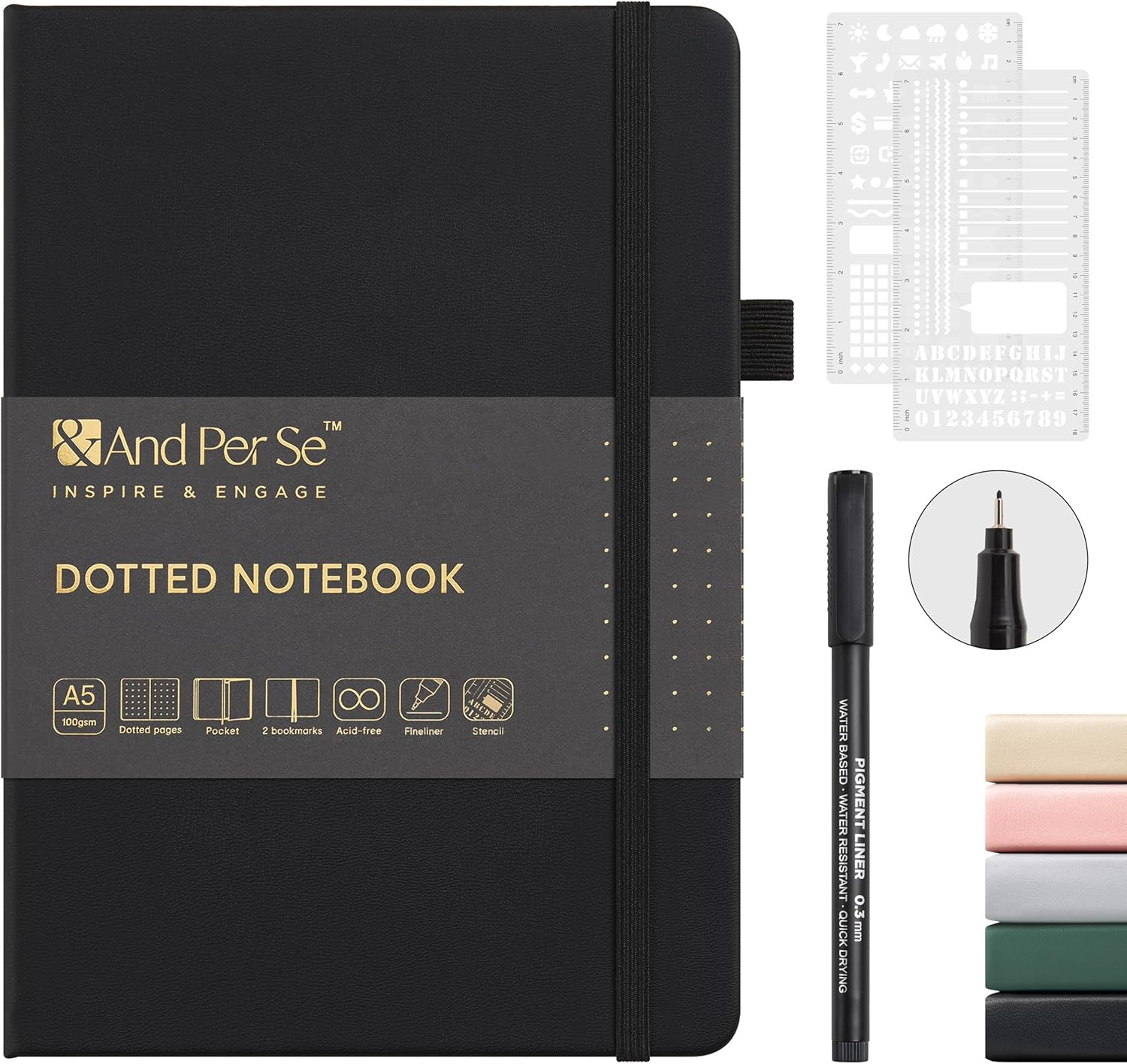 Bullet Dotted Journal Notebook, A5 Leather Hardcover, 176 Numbered Pages 100GSM
