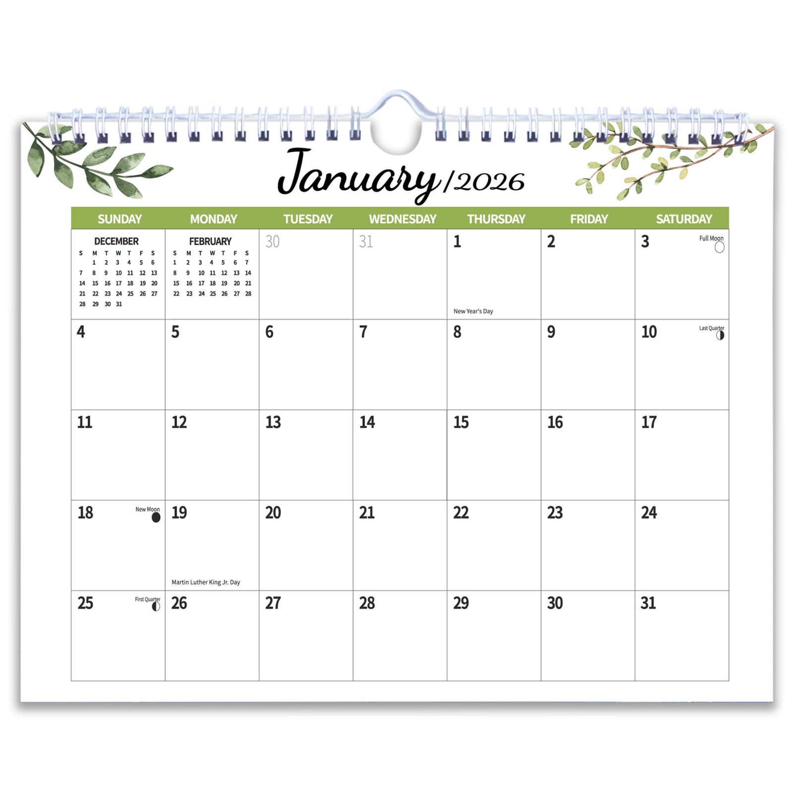 2026 Wall Calendar, Hanging Spiral Calendar 11″ x 8.5″, Leaves