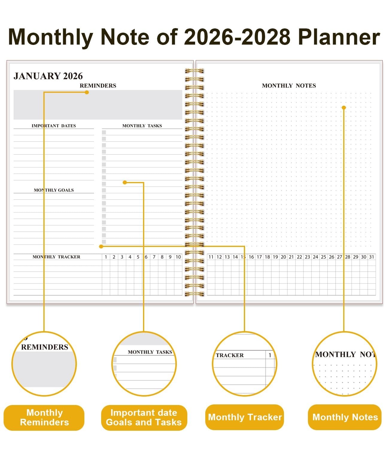 36-Month Monthly Planner 2026-2028, Flexible Cover, Inner Pocket, 8.5″ x 11″, Co