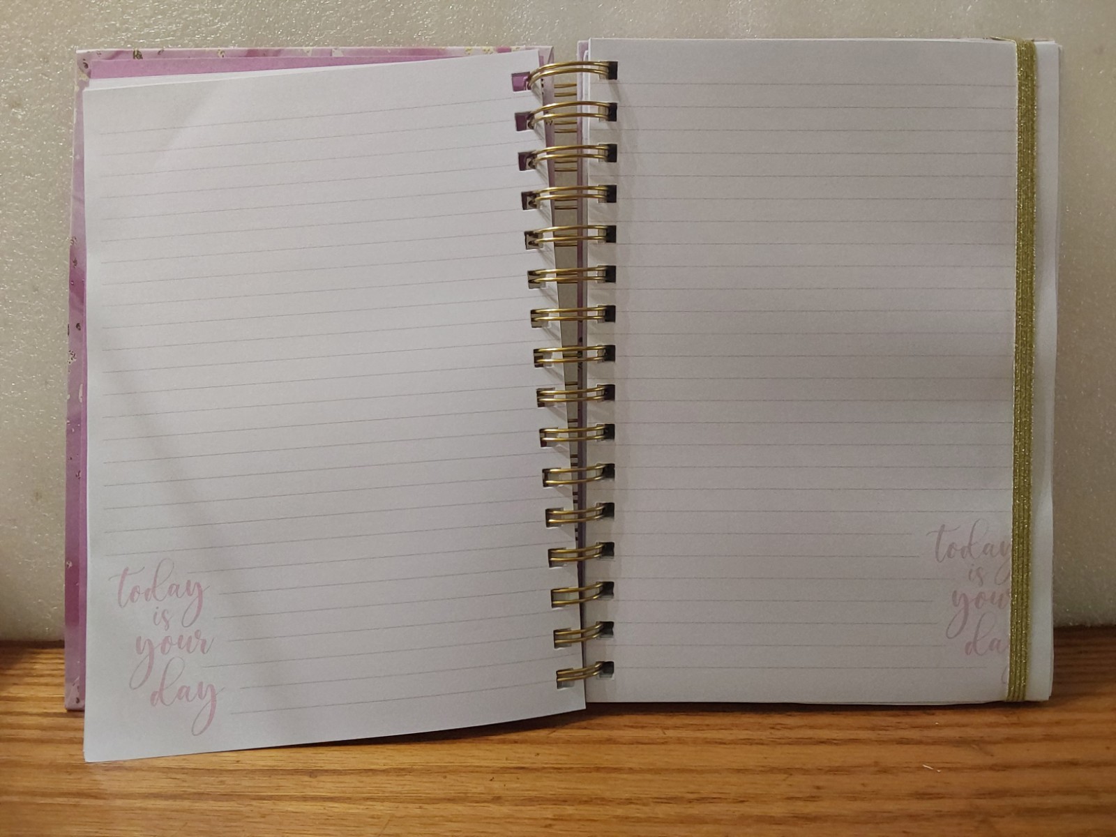 Today is Your Day Lined Journal Spiral Bound Pink Gold Marble Style 6×8.5