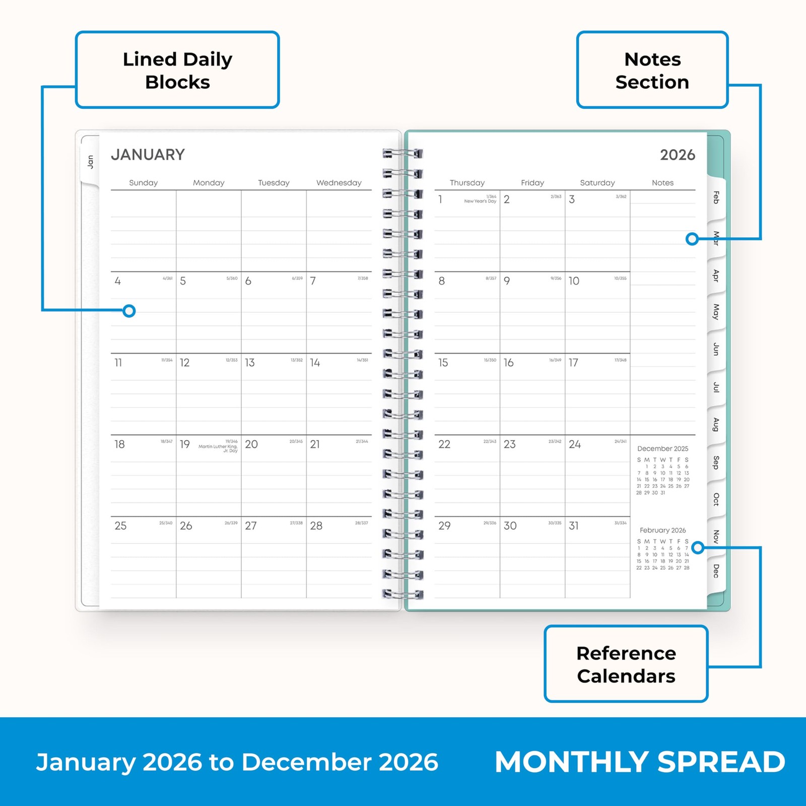 Blue Sky 2026 Weekly and Monthly Planner Calendar, January 2026 – December 20…