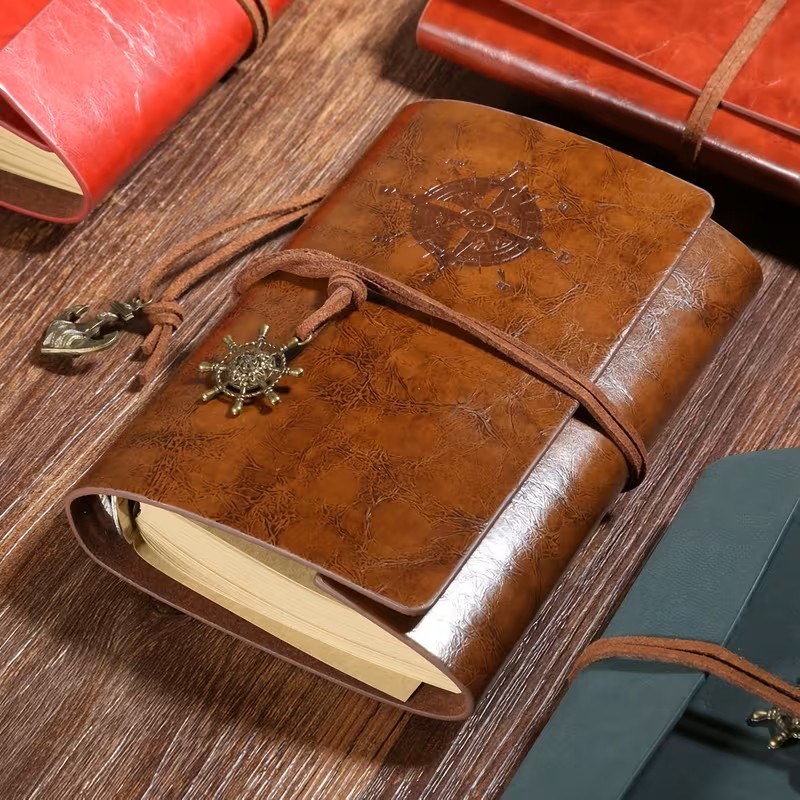 Vintage Leather Journal Refillable Notebook Nautical Compass Anchor Gift Travel