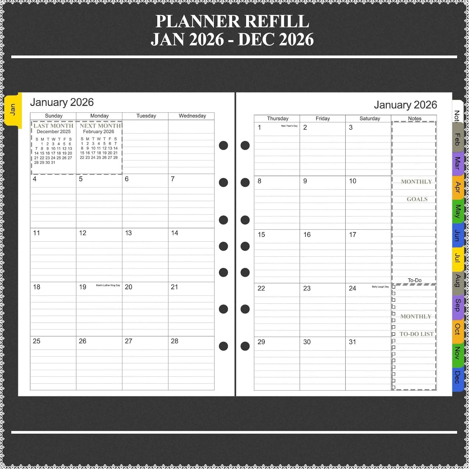 Tiankool 2026 Planner Refill for A5 7-Ring Binder,Weekly & Monthly Planner Inser