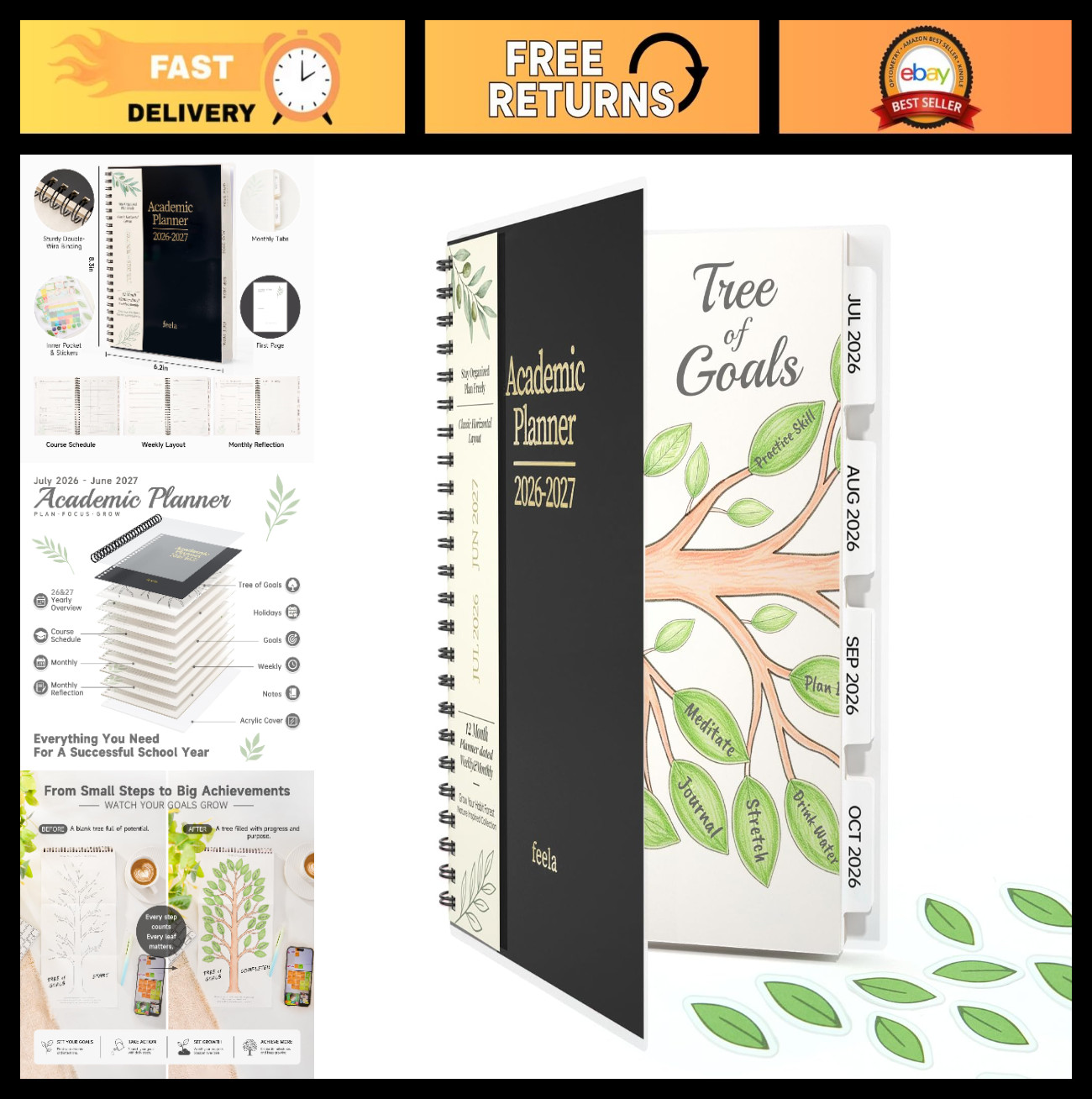 Academic Year Planner 2026-2027, Student Teacher Agenda, Monthly Weekly Calendar