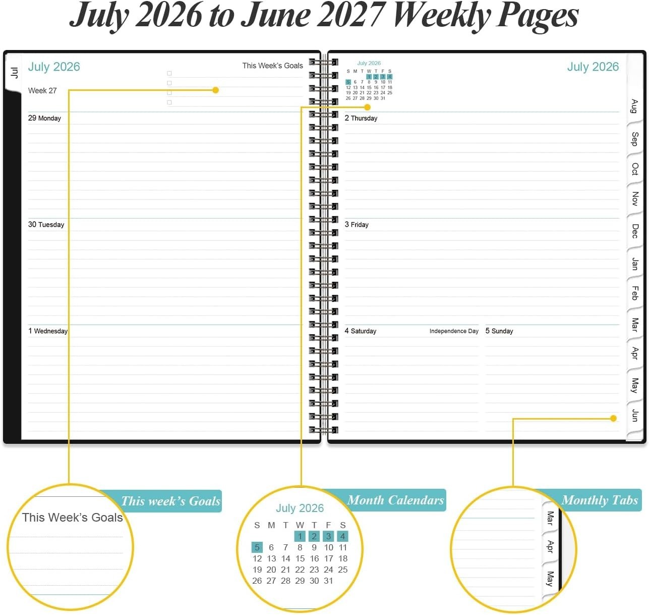 Productive 2026-2027 Planner with Holiday Reminders & Contact Lists, 6.4″x8.5″
