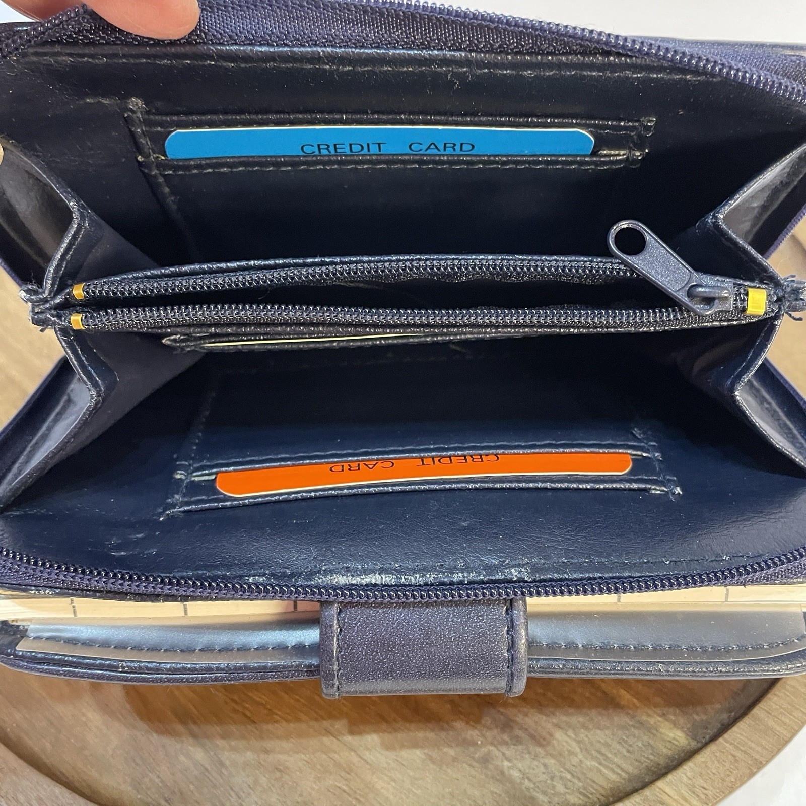 Vintage 80’s-90’s Women’s Organizer Planner Wallet Snap Tab Zip Navy Blue