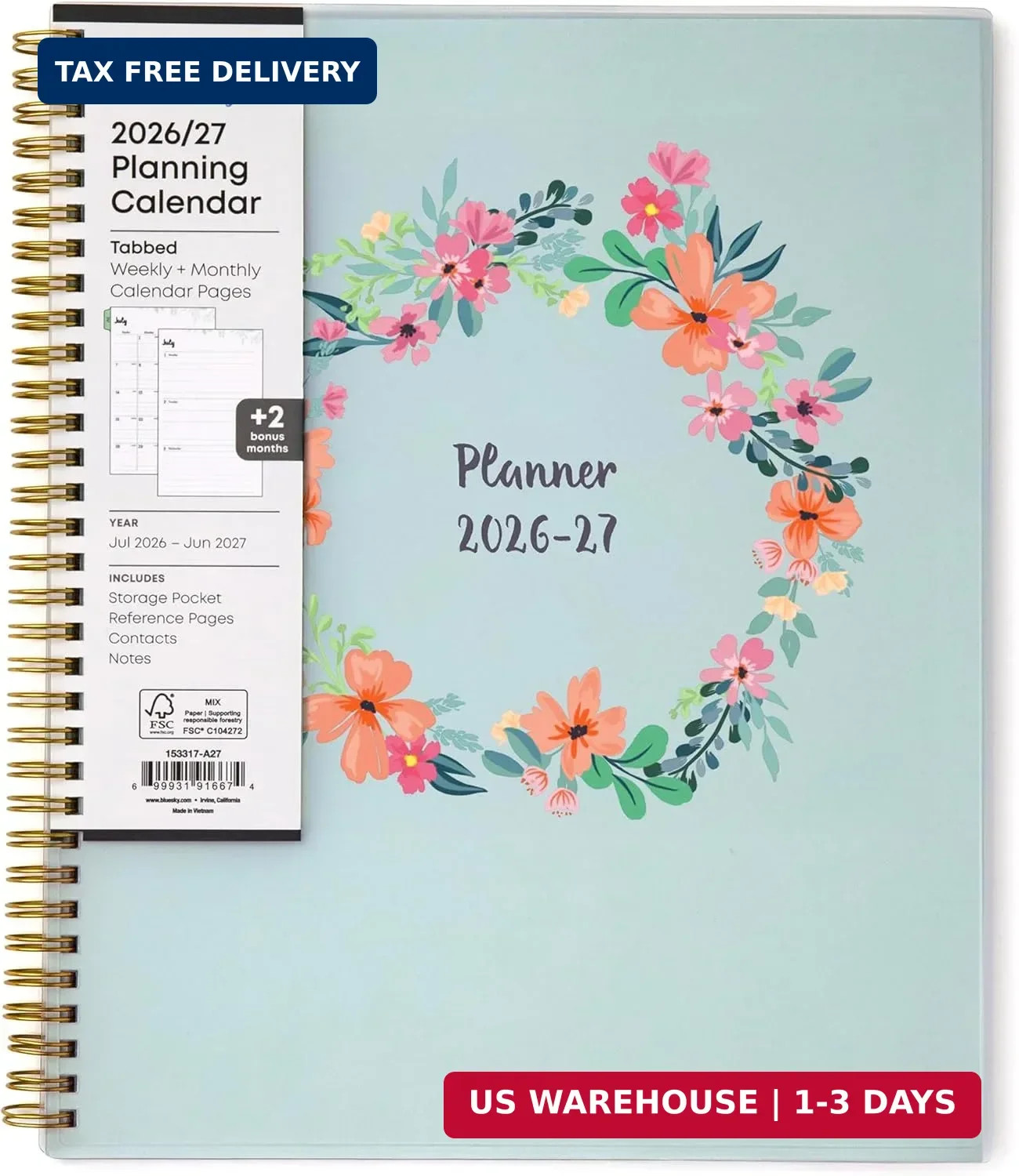 Blue Sky 2026-2027 Weekly and Monthly Academic Year Planner Calendar, July 2026