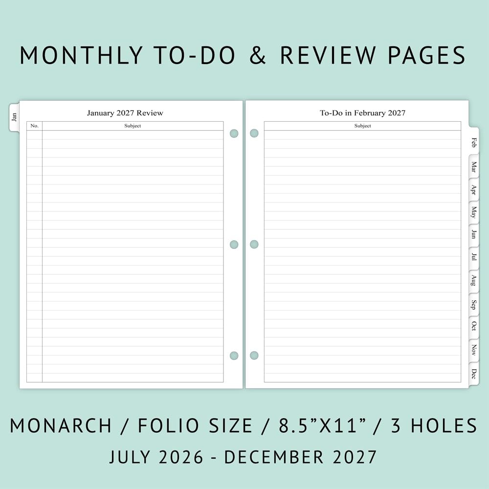newestor 2026-2027 Monthly Planner Refill Monarch/Size 5 (8.5″x11″), White
