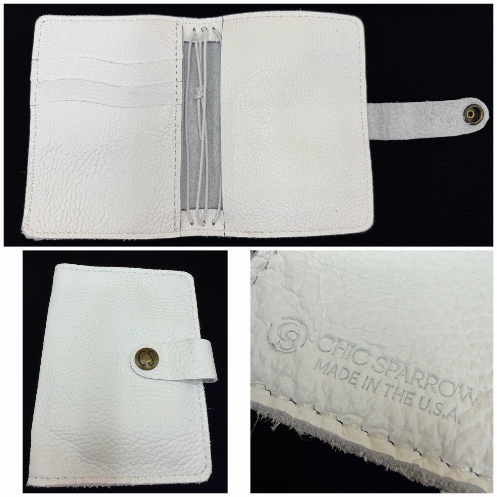 Chic Sparrow Pocket Field Notes TN White Pebbled Leather USA Planner Cover W/box