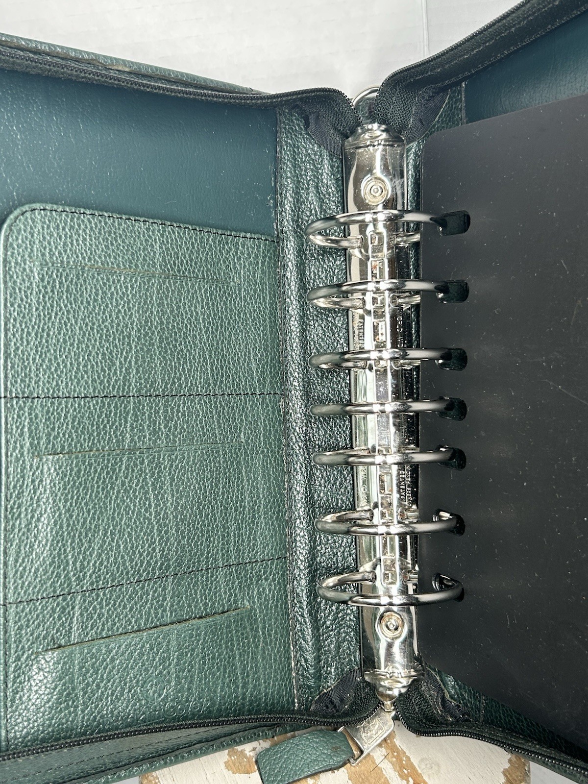Vintage Franklin Covey Forest Green Leather Zip Around 7 Ring Personal Organizer